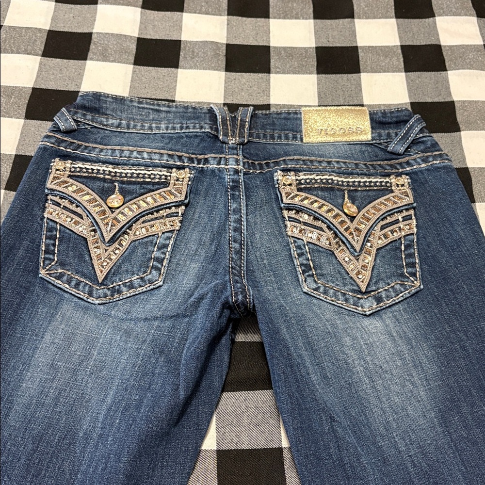 Vigoss New York Bootcut Jeans Women's 5/6 x 31 Gold Metallic Flap Pocket Bling